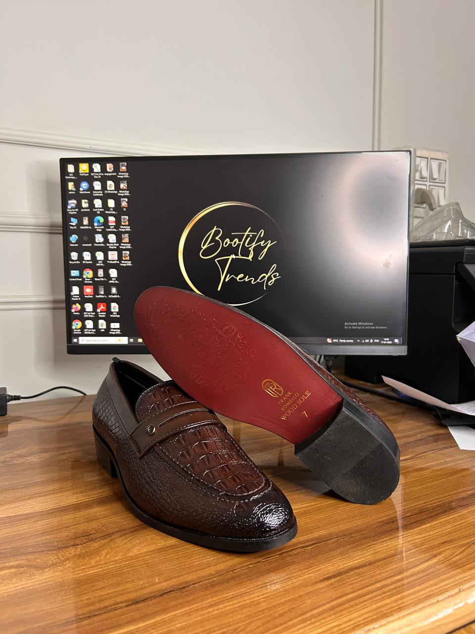 Frank Romello Snake Print Loafer (Brown) (Wood Sole)