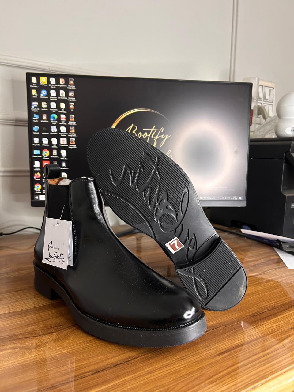 Christian Louboutin Melon Leather Cuban Chelsea Boots (Black) - Image 3