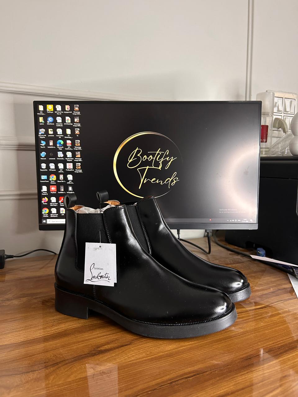 Christian Louboutin Melon Leather Cuban Chelsea Boots (Black)