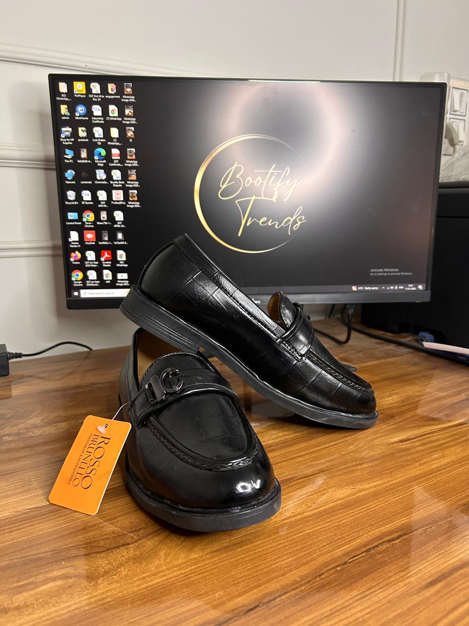 Rosso Brunello Croco Textured Loafer (Black) - Image 3