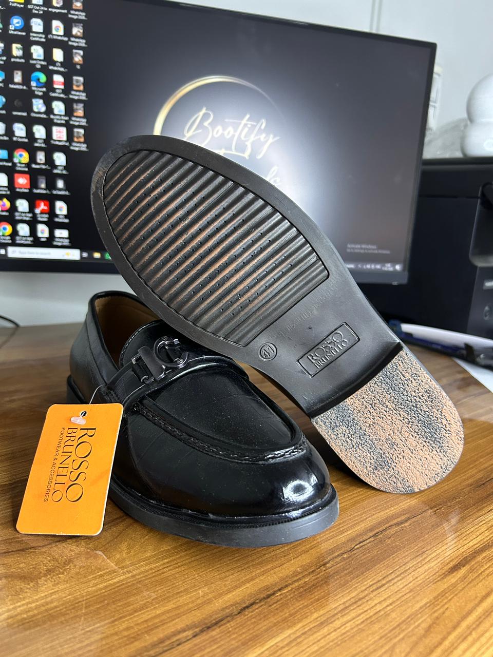 Rosso Brunello Croco Textured Loafer (Black)