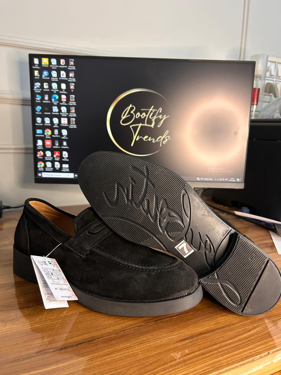 Christian Louboutin Penne Suede Leather Loafer (Black)